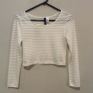 H&M white striped long sleeve cropped top